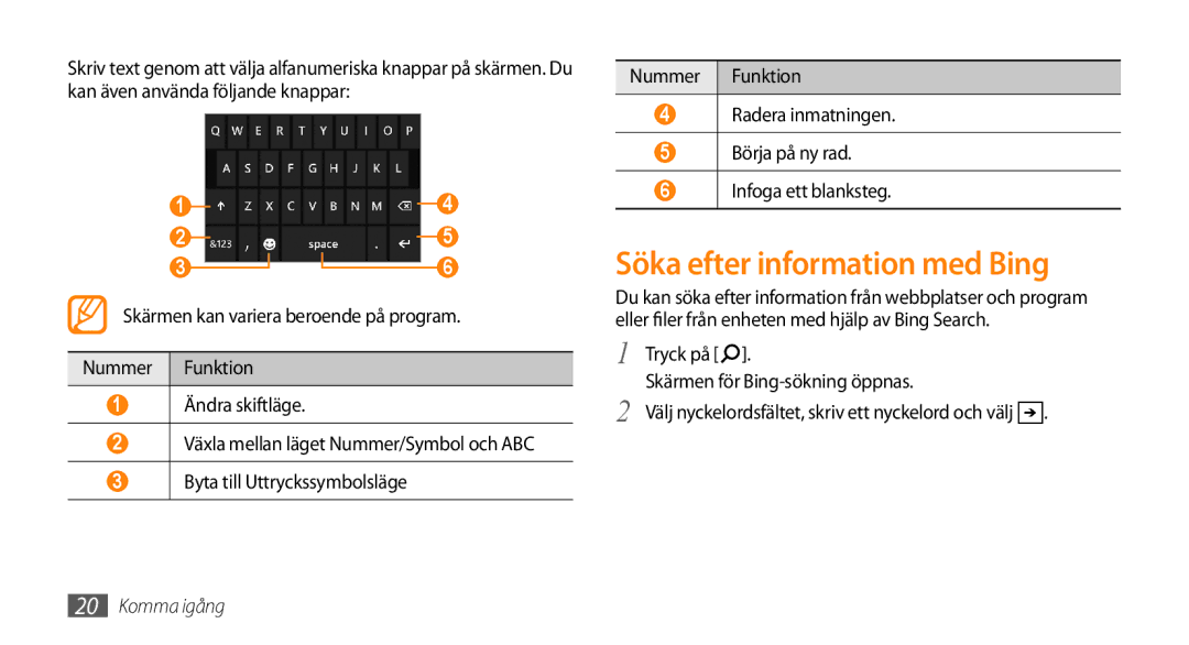 Samsung GT-I8700YKAHTS, GT-I8700YKANEE manual Söka efter information med Bing 