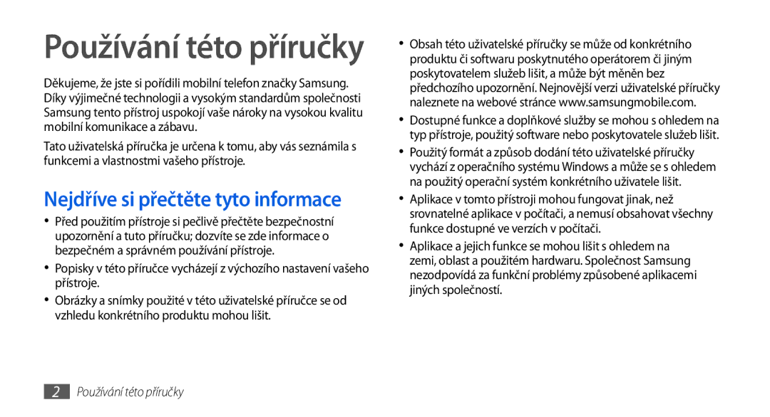 Samsung GT-I8700YKAMOB, GT-I8700YKAORS, GT-I8700YKATMZ, GT-I8700YKAO2C manual Používání této příručky 