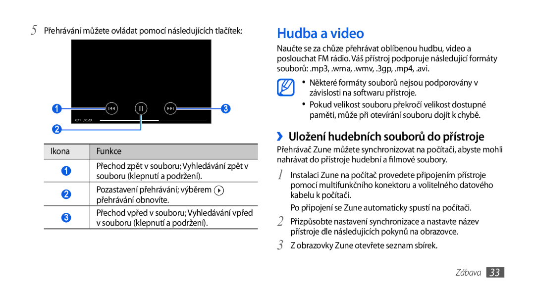 Samsung GT-I8700YKAO2C Hudba a video, ››Uložení hudebních souborů do přístroje, Obrazovky Zune otevřete seznam sbírek 