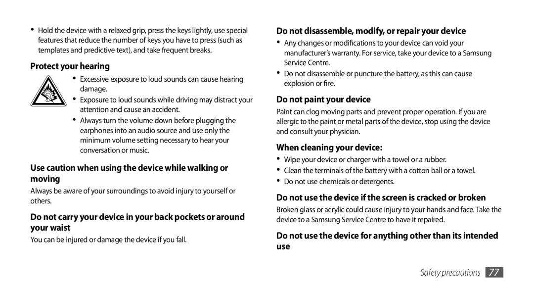 Samsung GT-I8700YKADTM, GT-I8700YKATMN, GT-I8700YKADRE manual Use caution when using the device while walking or moving 