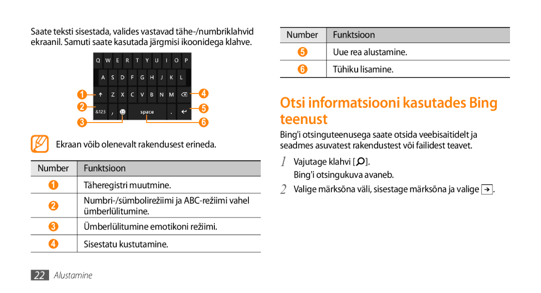 Samsung GT-I8700YKBSEB manual Otsi informatsiooni kasutades Bing teenust, Vajutage klahvi, Bingi otsingukuva avaneb 