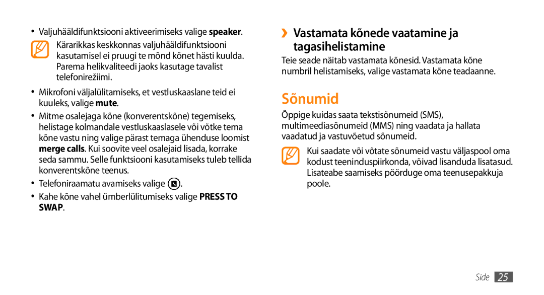 Samsung GT-I8700YKBSEB manual Sõnumid, Valjuhääldifunktsiooni aktiveerimiseks valige speaker 