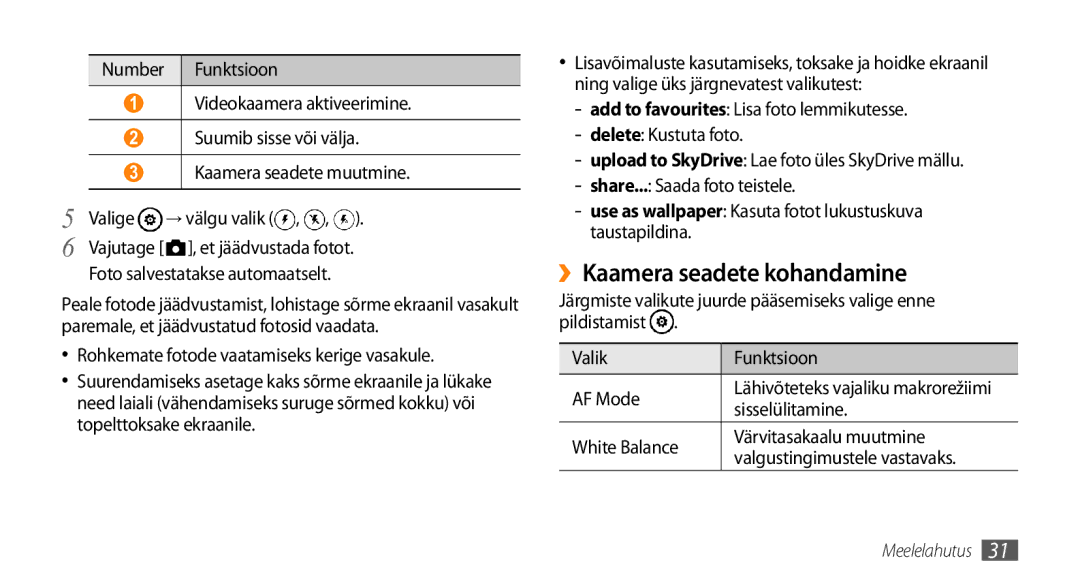 Samsung GT-I8700YKBSEB manual ››Kaamera seadete kohandamine, Foto salvestatakse automaatselt, Sisselülitamine 