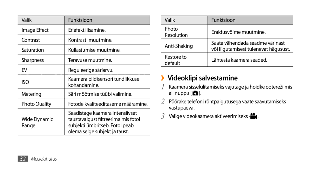 Samsung GT-I8700YKBSEB manual ››Videoklipi salvestamine 