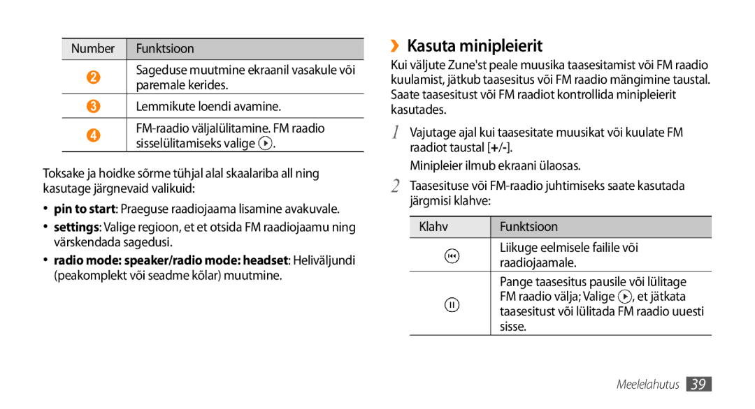 Samsung GT-I8700YKBSEB manual ››Kasuta minipleierit, Raadiot taustal +, Minipleier ilmub ekraani ülaosas, Sisse 