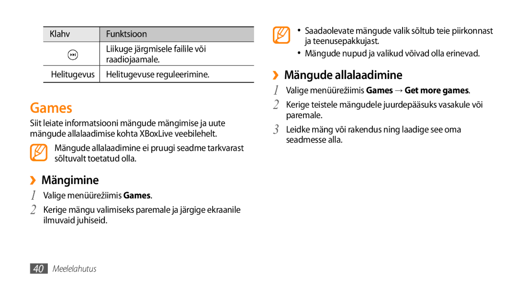 Samsung GT-I8700YKBSEB manual Games, ››Mängimine, ››Mängude allalaadimine 