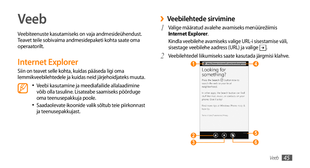 Samsung GT-I8700YKBSEB manual Internet Explorer, ››Veebilehtede sirvimine 