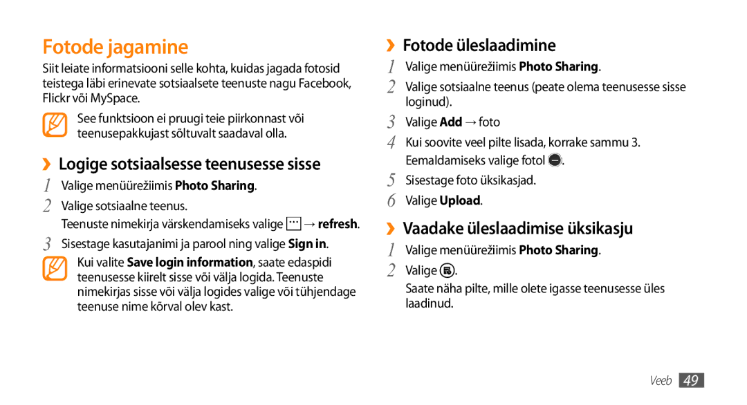 Samsung GT-I8700YKBSEB manual Fotode jagamine, ››Fotode üleslaadimine, ››Vaadake üleslaadimise üksikasju 