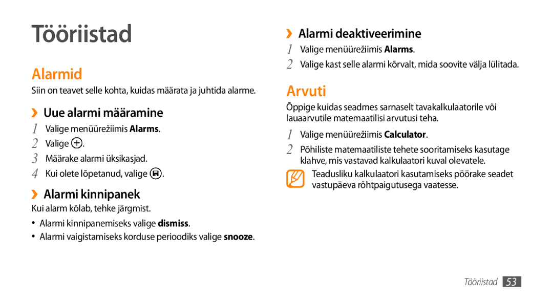 Samsung GT-I8700YKBSEB manual Tööriistad, Alarmid, Arvuti 