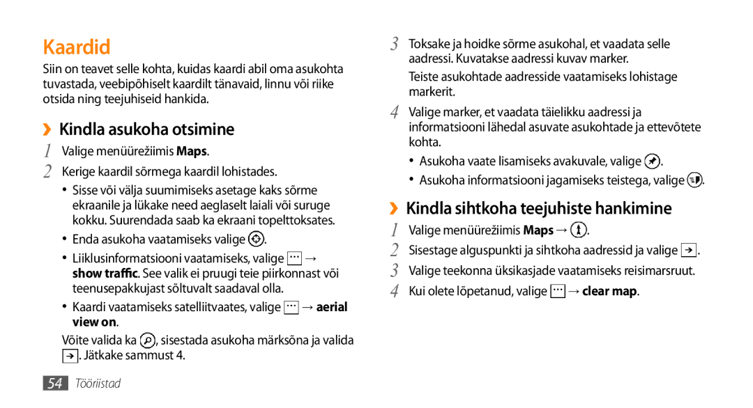 Samsung GT-I8700YKBSEB manual Kaardid, ››Kindla asukoha otsimine, ››Kindla sihtkoha teejuhiste hankimine, View on 