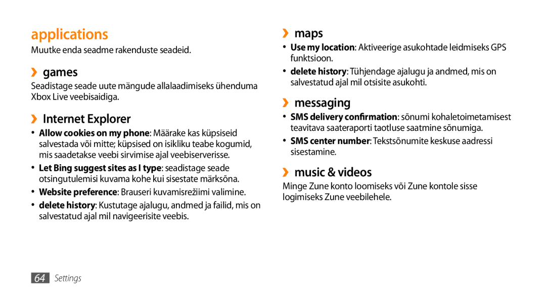 Samsung GT-I8700YKBSEB manual Applications 