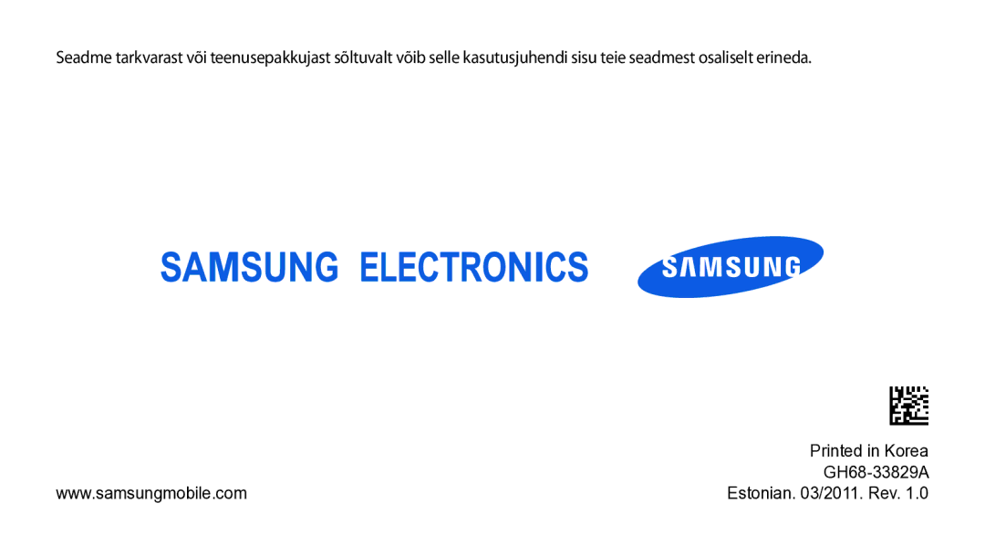 Samsung GT-I8700YKBSEB manual Estonian /2011. Rev 