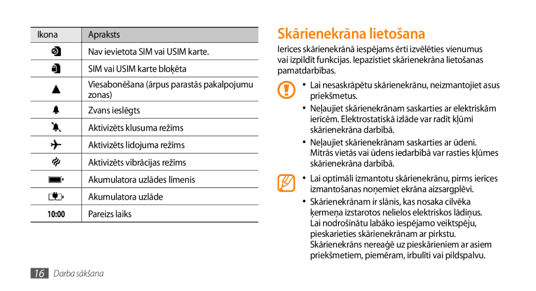 Samsung GT-I8700YKBSEB manual Skārienekrāna lietošana 