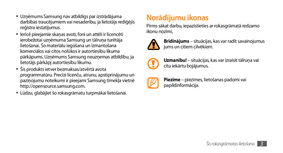 Samsung GT-I8700YKBSEB manual Norādījumu ikonas 