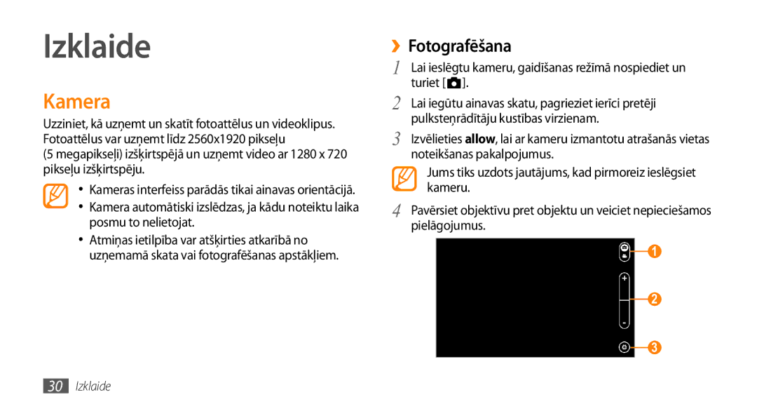 Samsung GT-I8700YKBSEB manual Izklaide, Kamera, ››Fotografēšana 