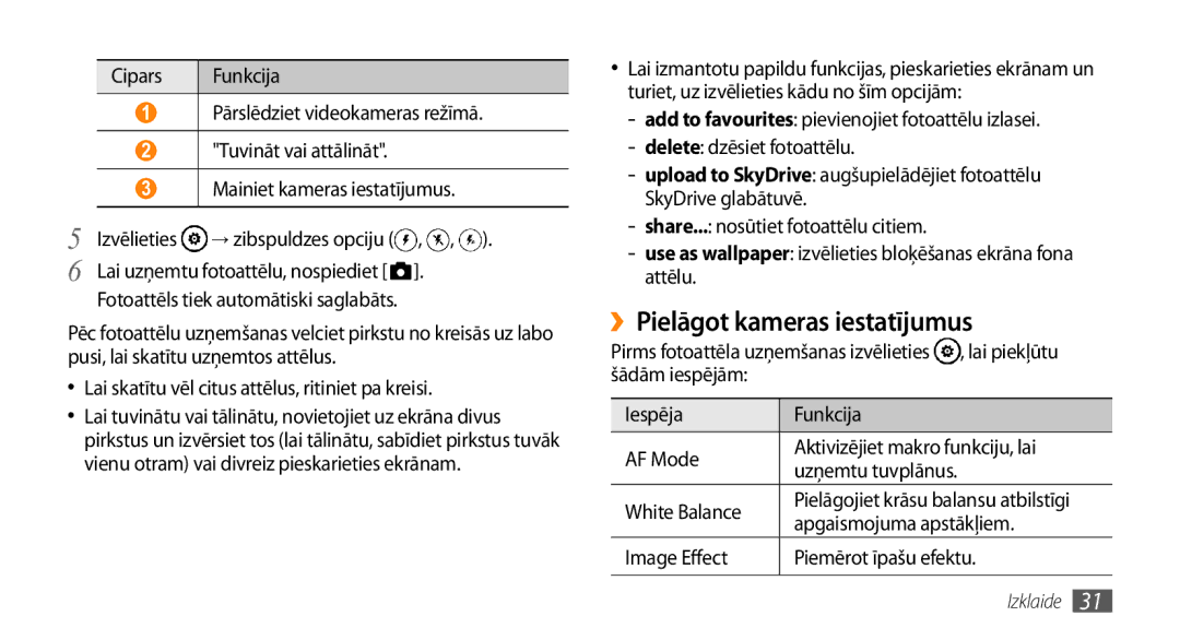 Samsung GT-I8700YKBSEB manual ››Pielāgot kameras iestatījumus, Use as wallpaper izvēlieties bloķēšanas ekrāna fona attēlu 