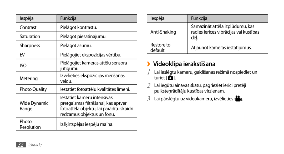 Samsung GT-I8700YKBSEB manual ››Videoklipa ierakstīšana 