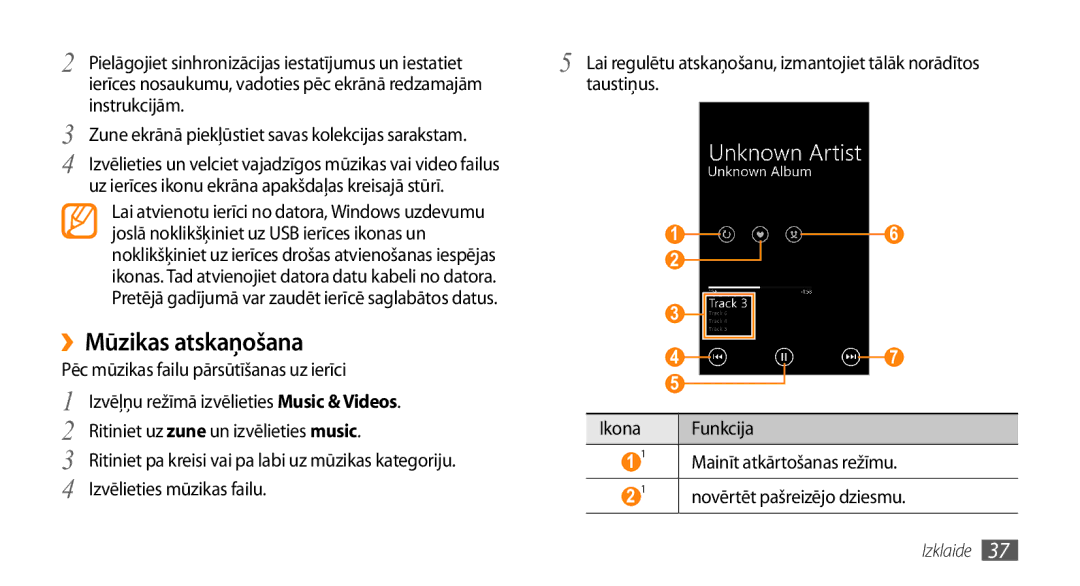 Samsung GT-I8700YKBSEB manual ››Mūzikas atskaņošana 