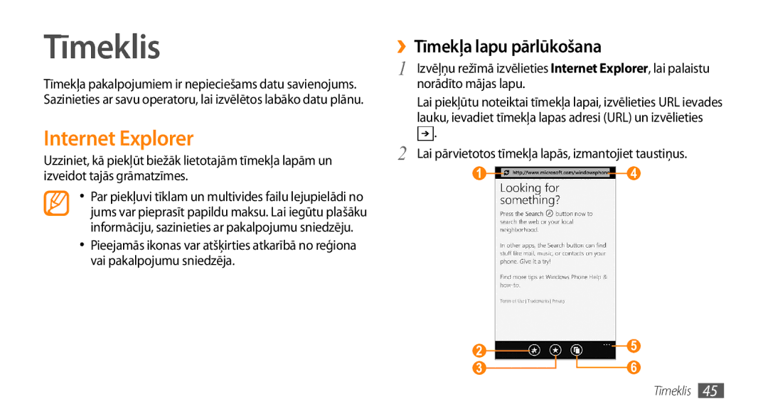 Samsung GT-I8700YKBSEB manual Tīmeklis, Internet Explorer, ››Tīmekļa lapu pārlūkošana 