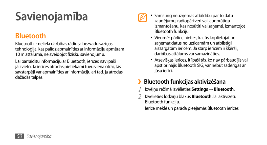 Samsung GT-I8700YKBSEB manual Savienojamība, ››Bluetooth funkcijas aktivizēšana, Bluetooth funkciju 