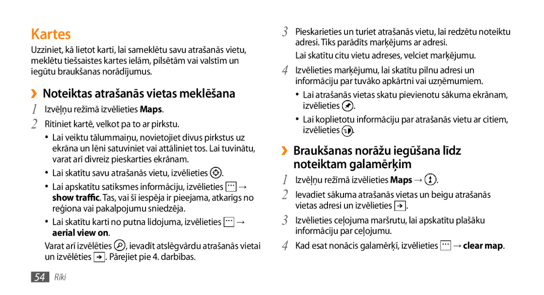 Samsung GT-I8700YKBSEB manual Kartes, ››Noteiktas atrašanās vietas meklēšana, Aerial view on 