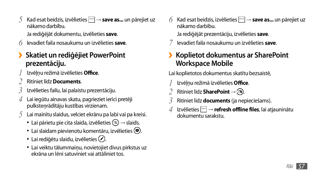 Samsung GT-I8700YKBSEB manual ››Skatiet un rediģējiet PowerPoint, Prezentāciju 