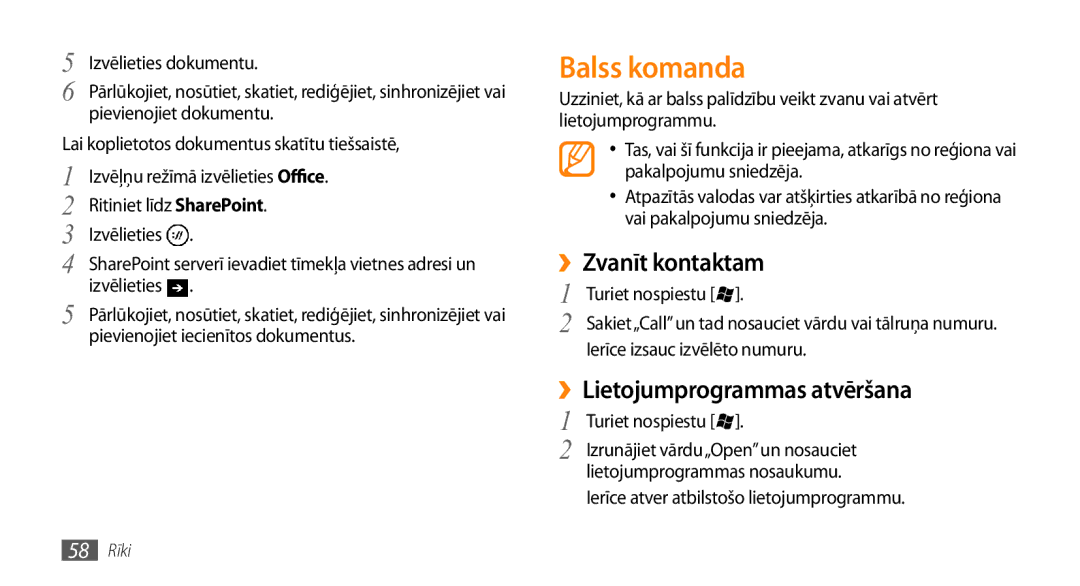 Samsung GT-I8700YKBSEB manual Balss komanda, ››Zvanīt kontaktam, ››Lietojumprogrammas atvēršana 