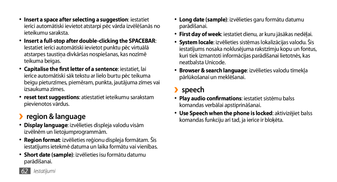 Samsung GT-I8700YKBSEB manual ››region & language, ››speech 