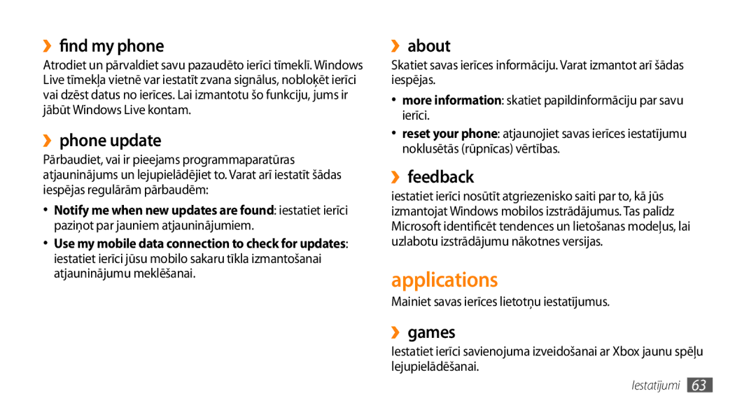 Samsung GT-I8700YKBSEB manual Applications 