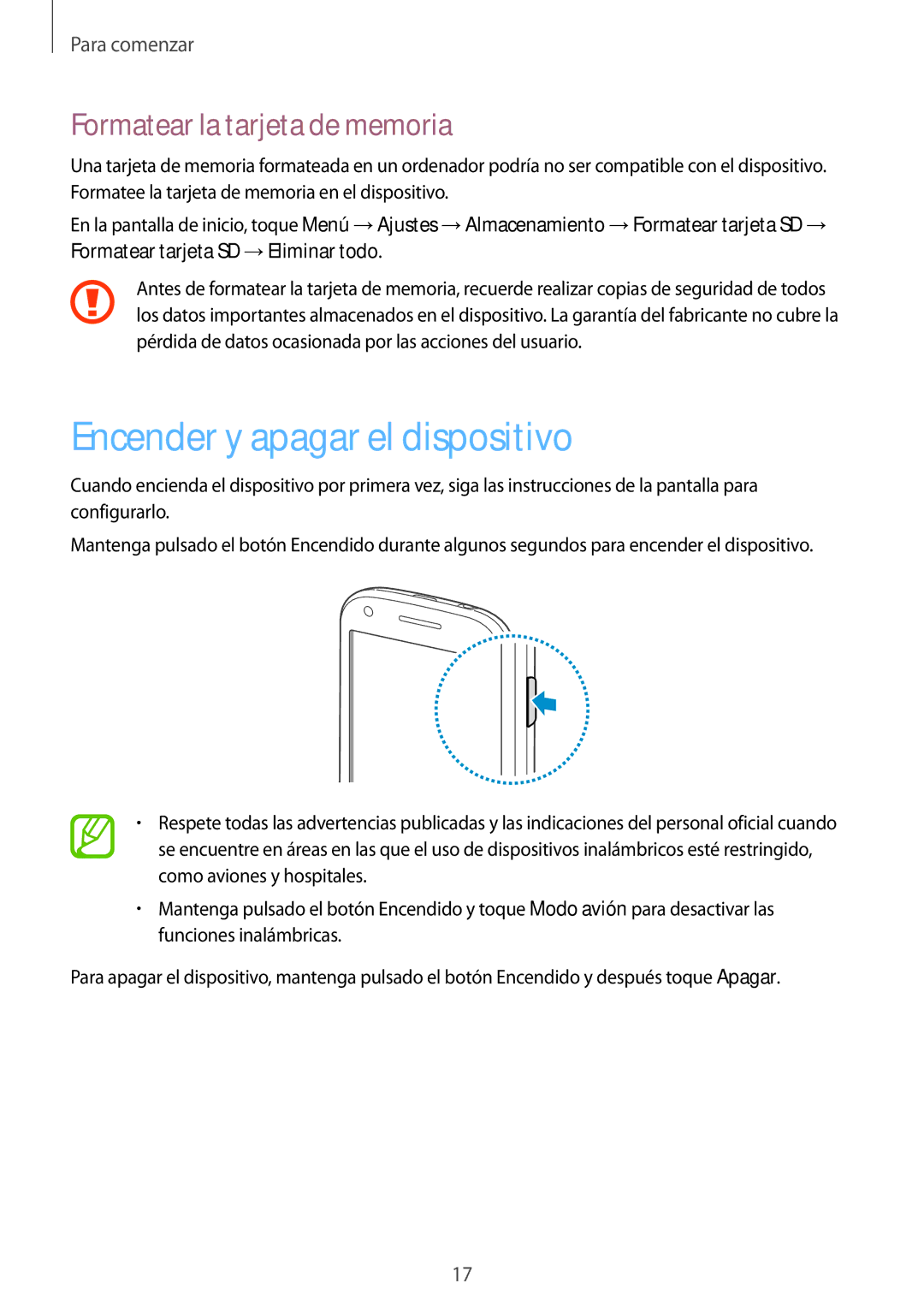 Samsung GT-I8730ZWADBT, GT-I8730TAAMEO, GT-I8730ZWAYOG Encender y apagar el dispositivo, Formatear la tarjeta de memoria 