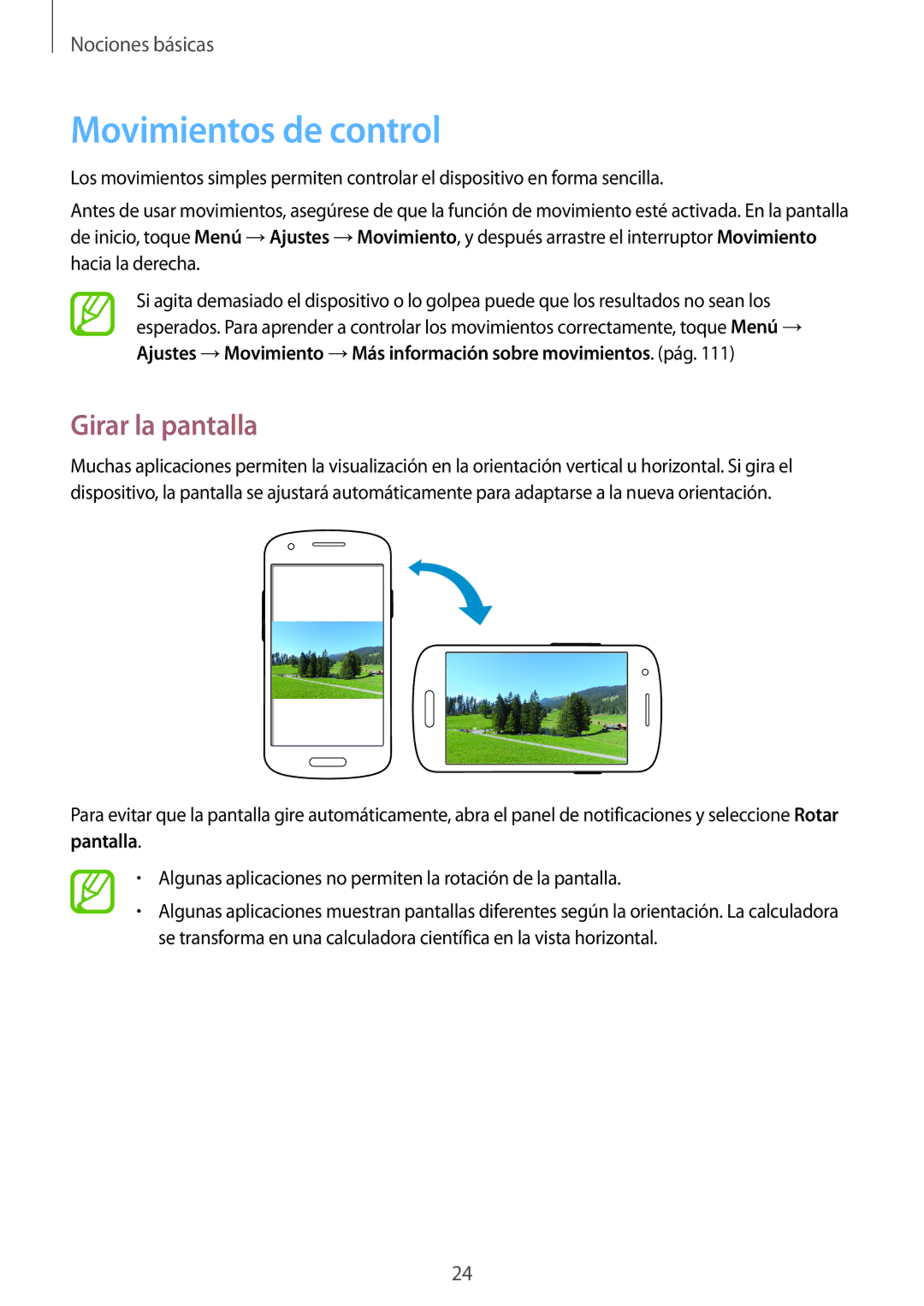 Samsung GT-I8730TAAMEO, GT-I8730ZWADBT, GT-I8730ZWAYOG, GT-I8730ZWAAMN manual Movimientos de control, Girar la pantalla 