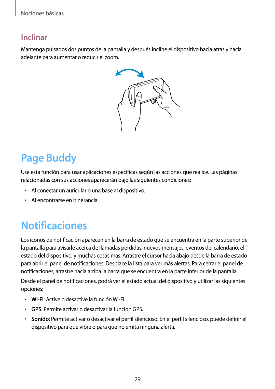 Samsung GT-I8730TAATPH, GT-I8730TAAMEO, GT-I8730ZWADBT, GT-I8730ZWAYOG, GT-I8730ZWAAMN manual Buddy, Notificaciones, Inclinar 