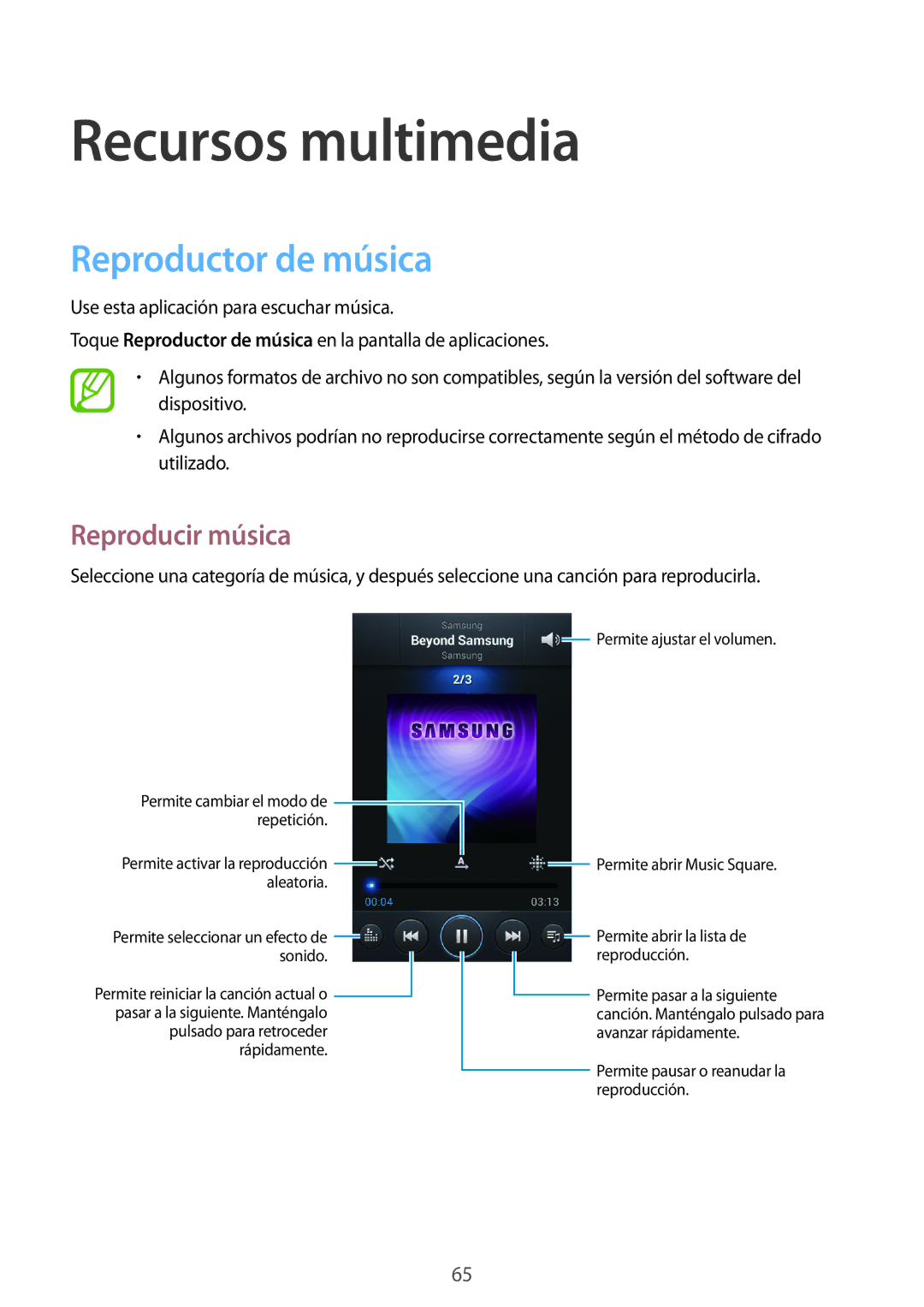 Samsung GT-I8730ZWADBT, GT-I8730TAAMEO, GT-I8730ZWAYOG manual Recursos multimedia, Reproductor de música, Reproducir música 