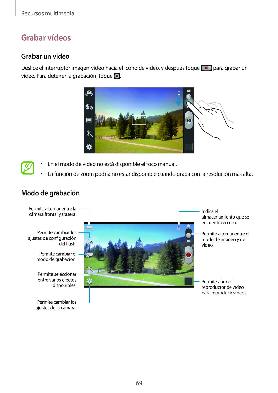Samsung GT-I8730TAATPH, GT-I8730TAAMEO, GT-I8730ZWADBT, GT-I8730ZWAYOG Grabar vídeos, Grabar un vídeo, Modo de grabación 