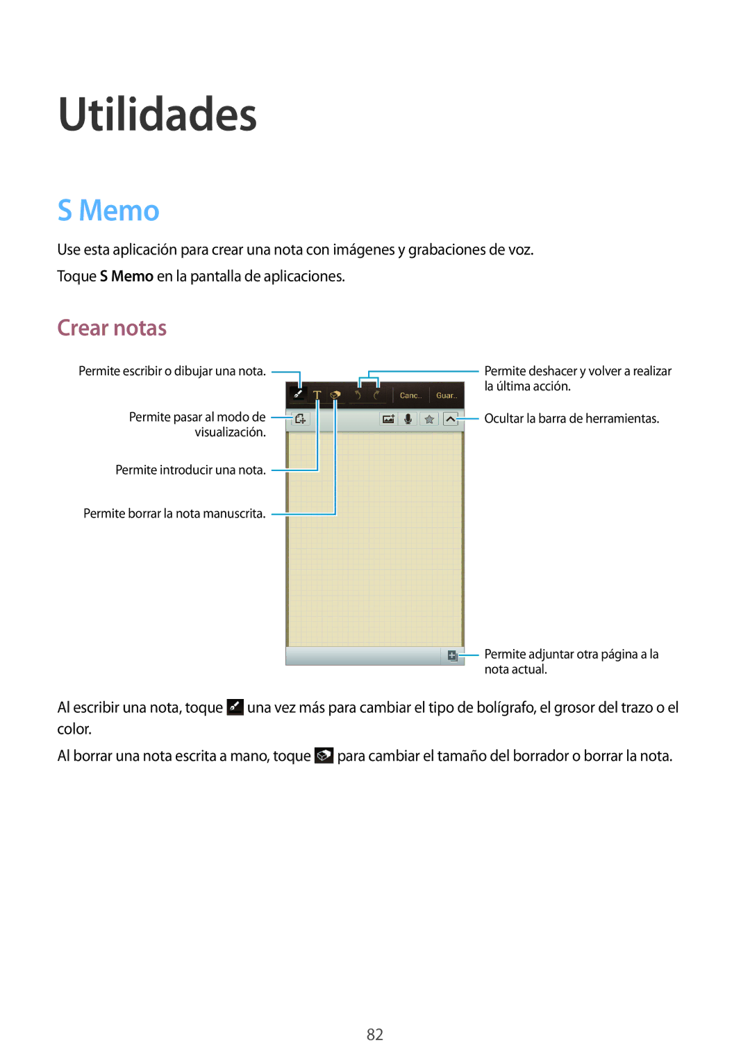 Samsung GT-I8730ZWAYOG, GT-I8730TAAMEO, GT-I8730ZWADBT, GT-I8730ZWAAMN, GT-I8730ZWAPHE manual Utilidades, Memo, Crear notas 