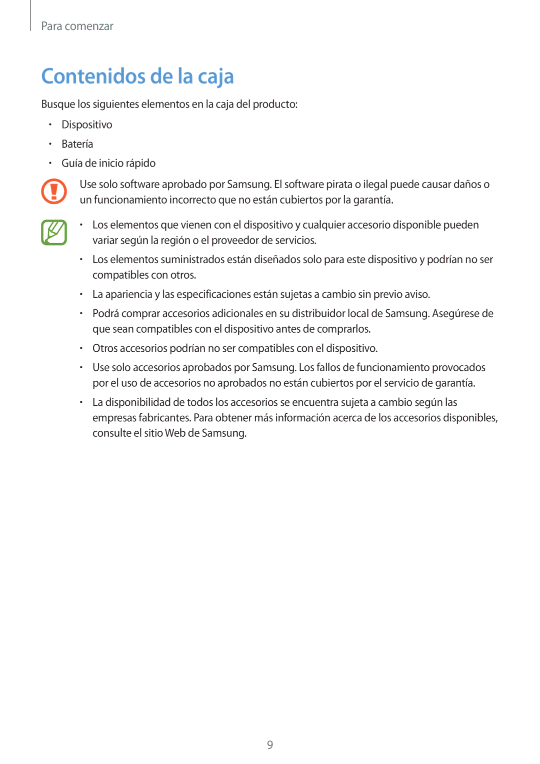 Samsung GT-I8730ZWADBT, GT-I8730TAAMEO, GT-I8730ZWAYOG, GT-I8730ZWAAMN, GT-I8730ZWAPHE, GT-I8730TAATPH Contenidos de la caja 