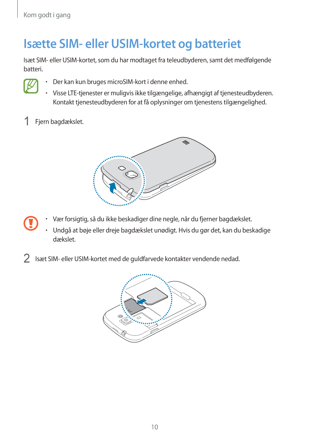 Samsung GT-I8730TAANEE, GT-I8730ZWANEE manual Isætte SIM- eller USIM-kortet og batteriet 