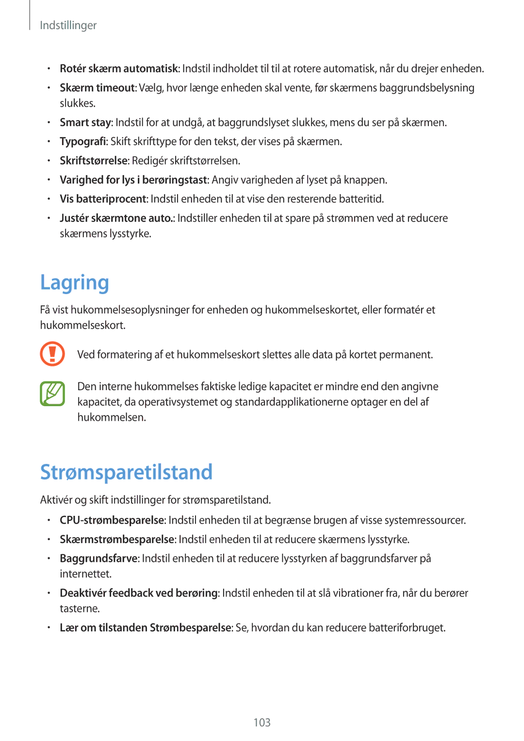 Samsung GT-I8730ZWANEE, GT-I8730TAANEE manual Lagring, Strømsparetilstand 