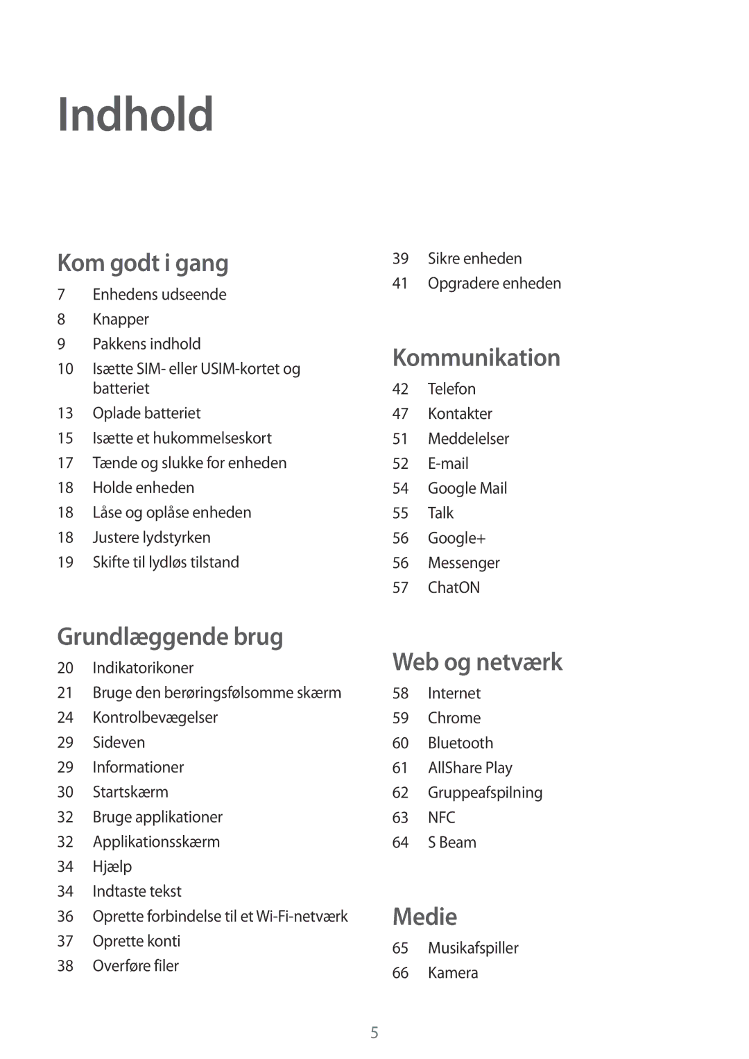 Samsung GT-I8730ZWANEE, GT-I8730TAANEE manual Indhold, Kom godt i gang 