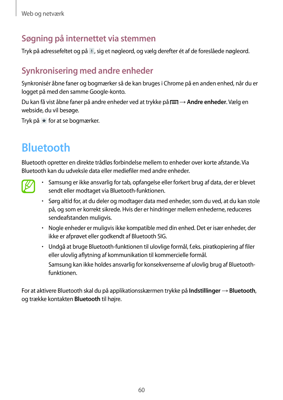 Samsung GT-I8730TAANEE, GT-I8730ZWANEE manual Bluetooth, Synkronisering med andre enheder 