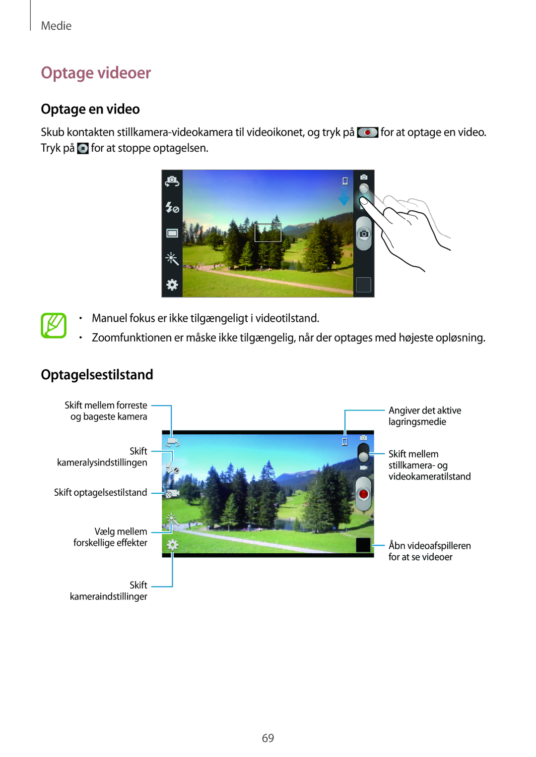 Samsung GT-I8730ZWANEE, GT-I8730TAANEE manual Optage videoer, Optage en video, Optagelsestilstand 