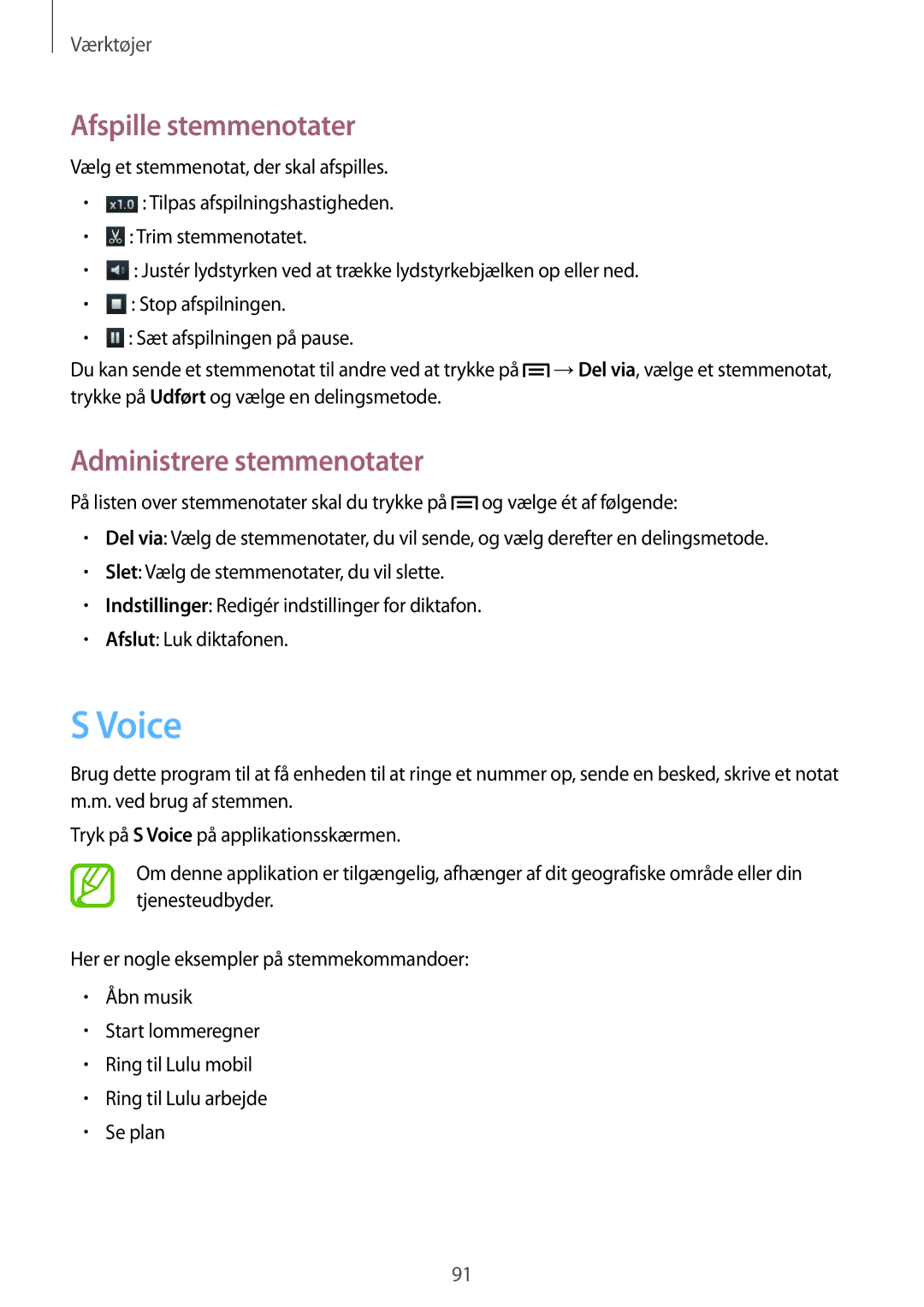 Samsung GT-I8730ZWANEE, GT-I8730TAANEE manual Voice, Afspille stemmenotater, Administrere stemmenotater 