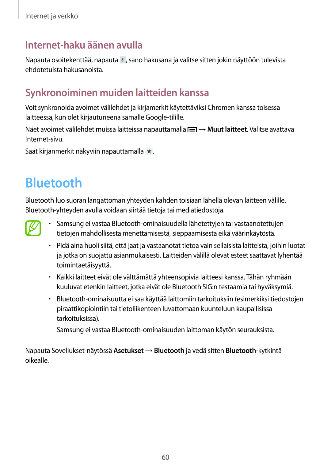 Samsung GT-I8730TAANEE, GT-I8730ZWANEE manual Bluetooth, Synkronoiminen muiden laitteiden kanssa 