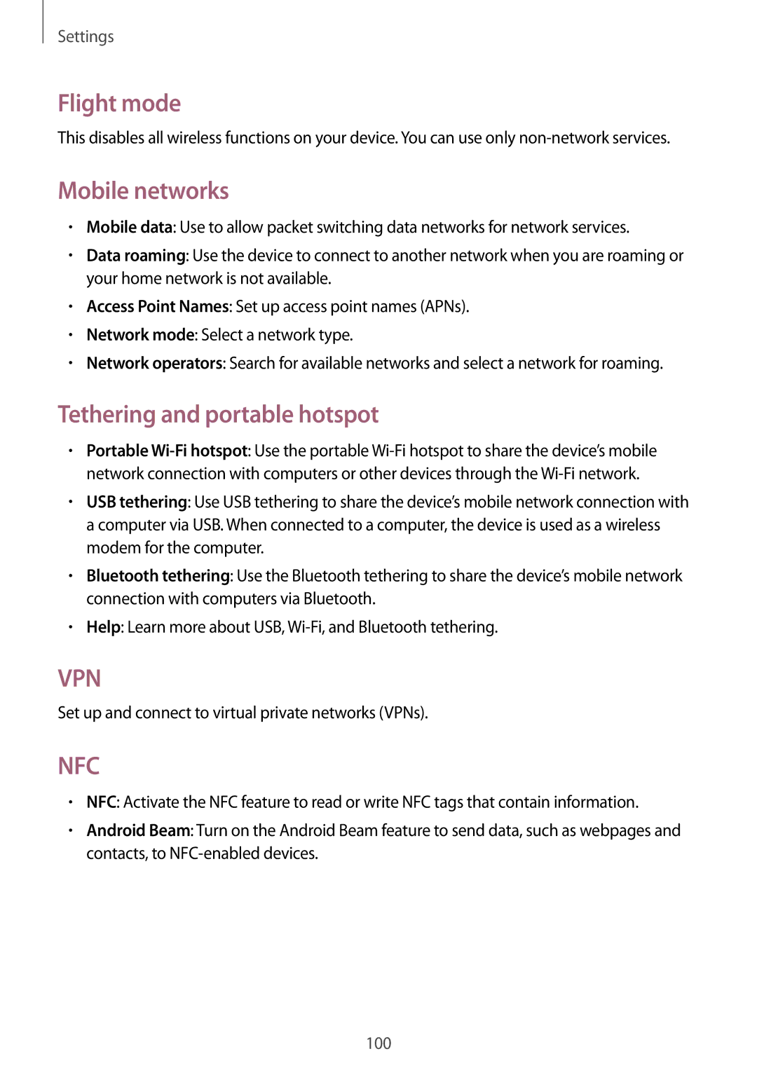 Samsung GT-I8730TAAMEO, GT-I8730TAAVGR, GT-I8730ZWAVD2 manual Flight mode, Mobile networks, Tethering and portable hotspot 