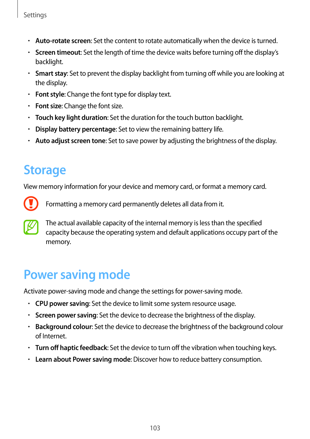 Samsung GT-I8730TAADTM, GT-I8730TAAVGR, GT-I8730ZWAVD2, GT-I8730ZWAMEO, GT-I8730ZWAITV manual Storage, Power saving mode 