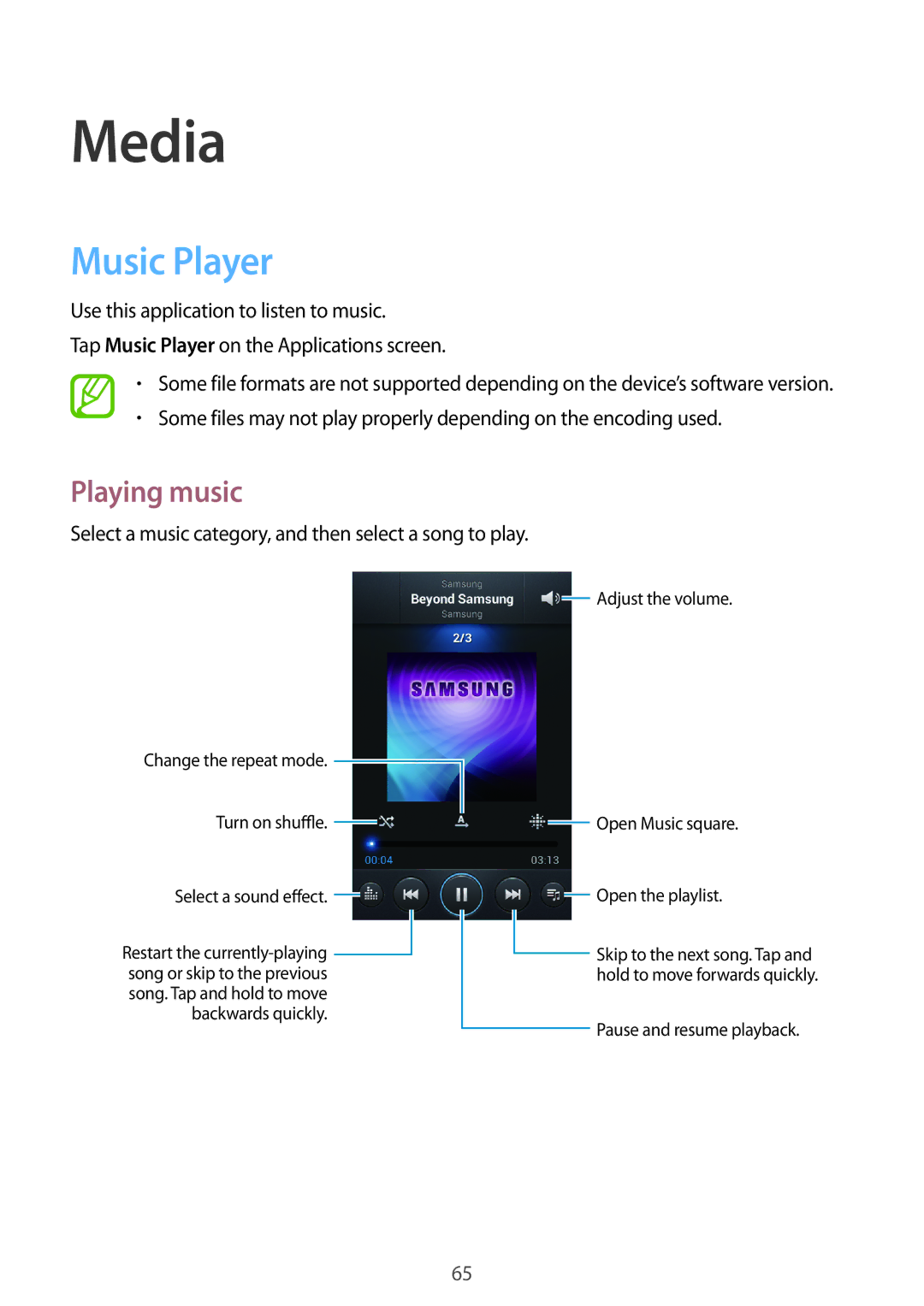 Samsung GT-I8730ZWAVD2, GT-I8730TAAVGR, GT-I8730ZWAMEO, GT-I8730ZWAITV, GT-I8730TAAMEO Media, Music Player, Playing music 