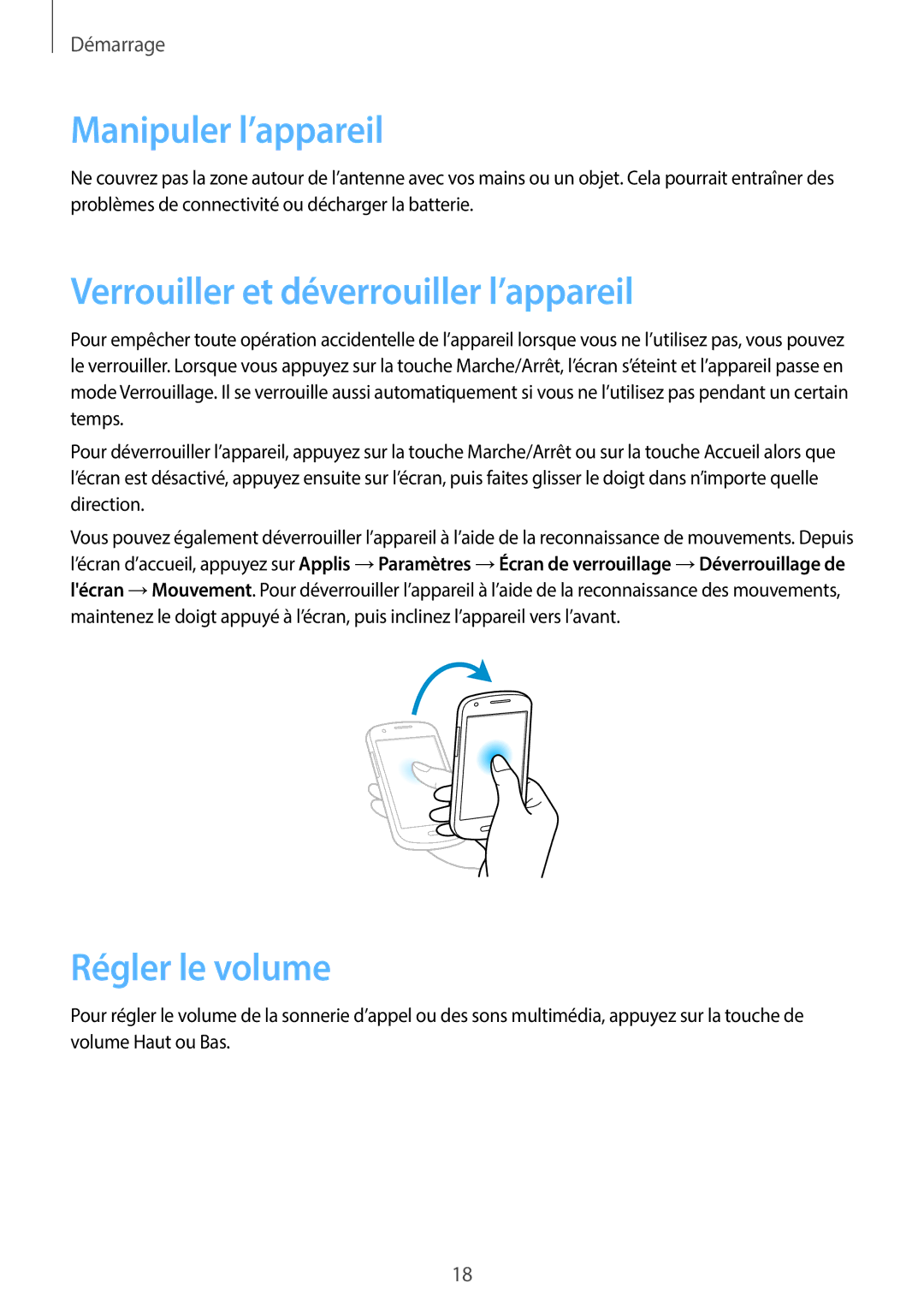 Samsung GT-I8730TAAFTM, GT-I8730ZWABOG Manipuler l’appareil, Verrouiller et déverrouiller l’appareil, Régler le volume 