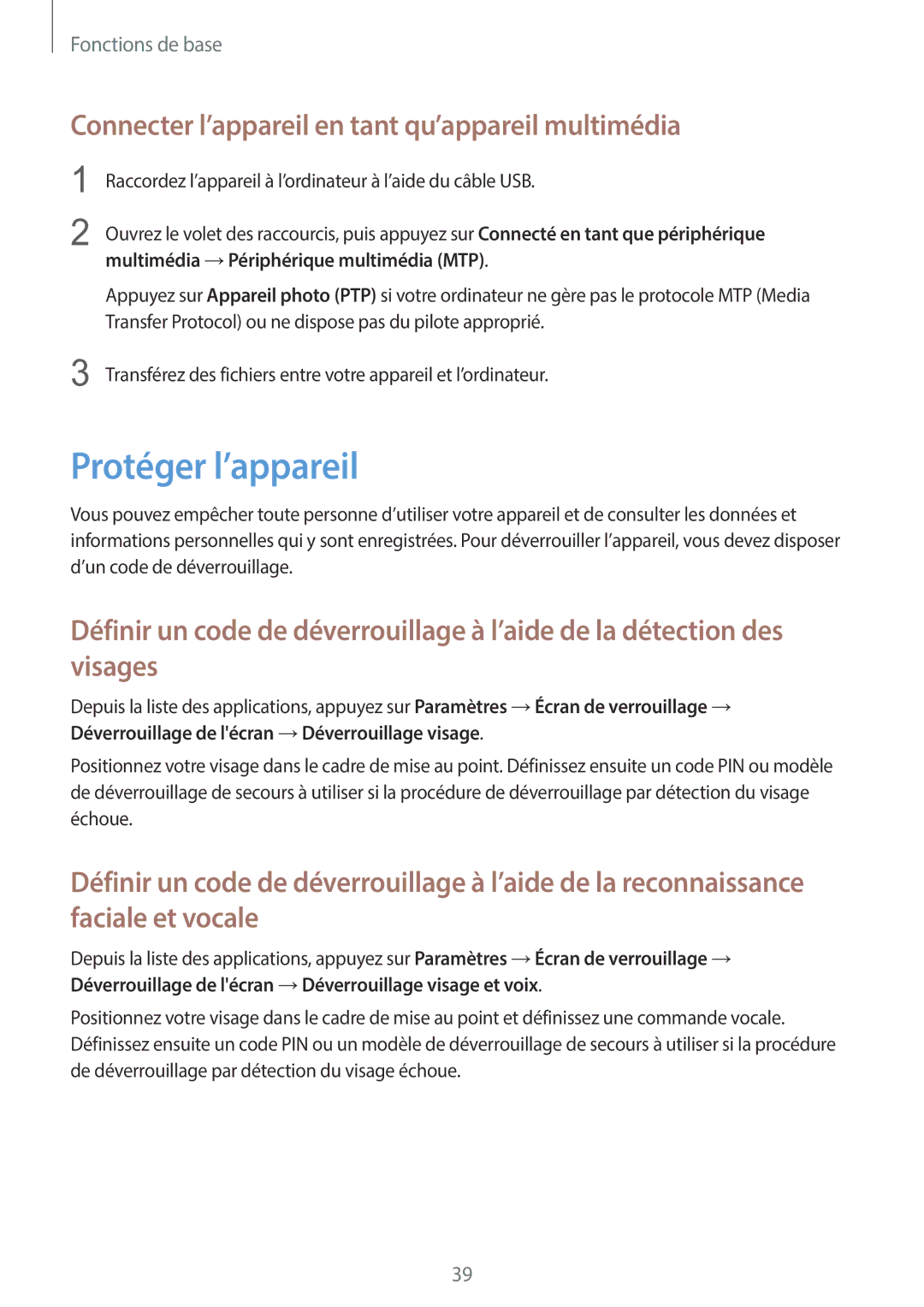 Samsung GT-I8730TAABOG, GT-I8730ZWABOG manual Protéger l’appareil, Connecter l’appareil en tant qu’appareil multimédia 