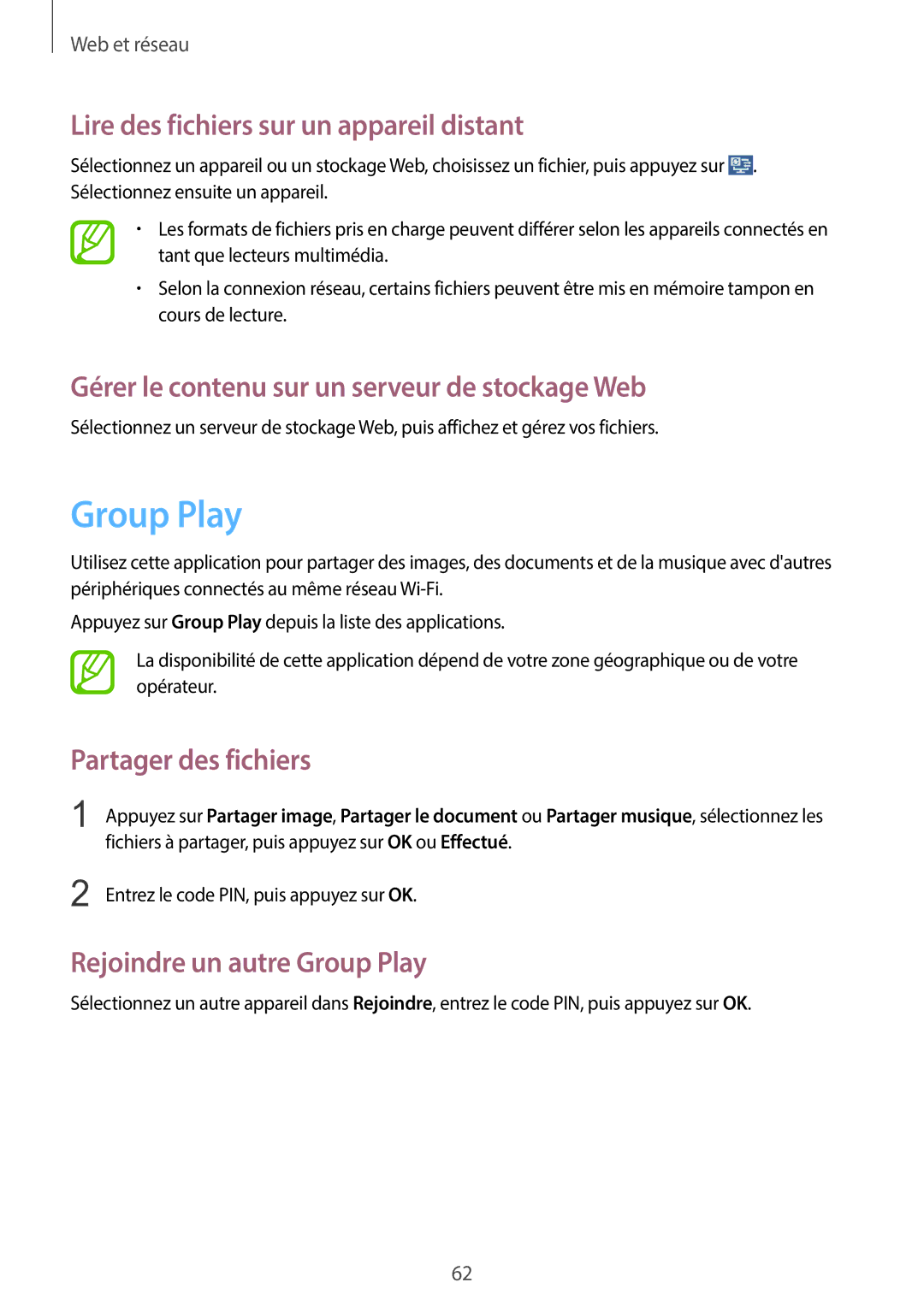 Samsung GT-I8730ZWAXEF, GT-I8730ZWABOG manual Lire des fichiers sur un appareil distant, Rejoindre un autre Group Play 