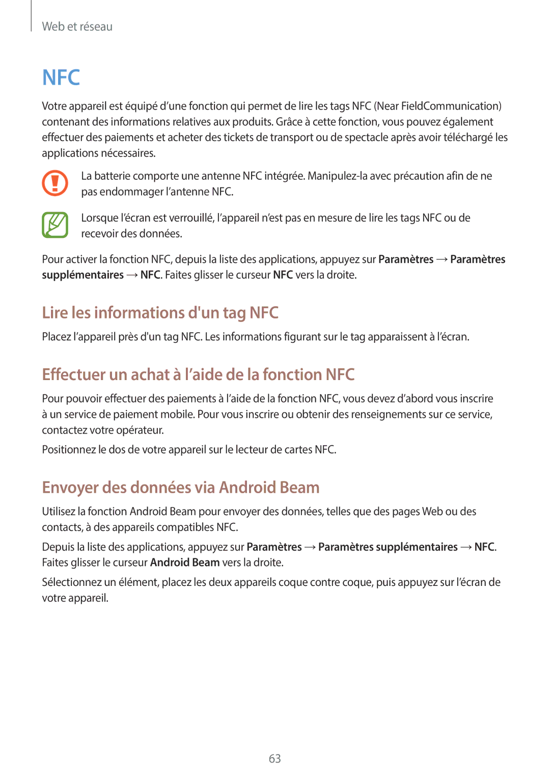 Samsung GT-I8730TAAFTM, GT-I8730ZWABOG Lire les informations dun tag NFC, Effectuer un achat à l’aide de la fonction NFC 